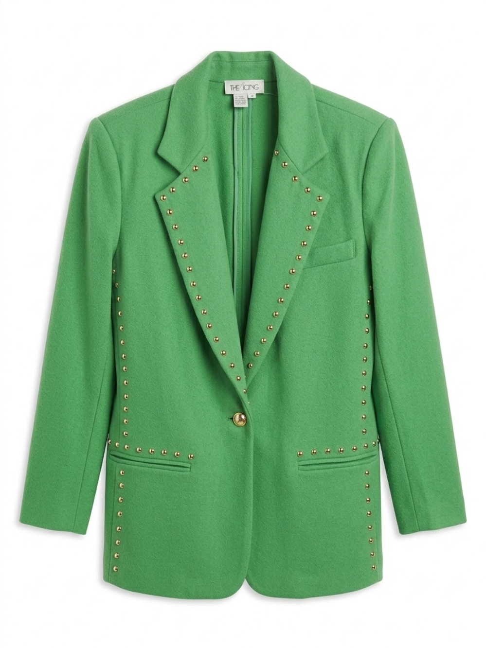 The Icing Green Wool Gold Studded Blazer